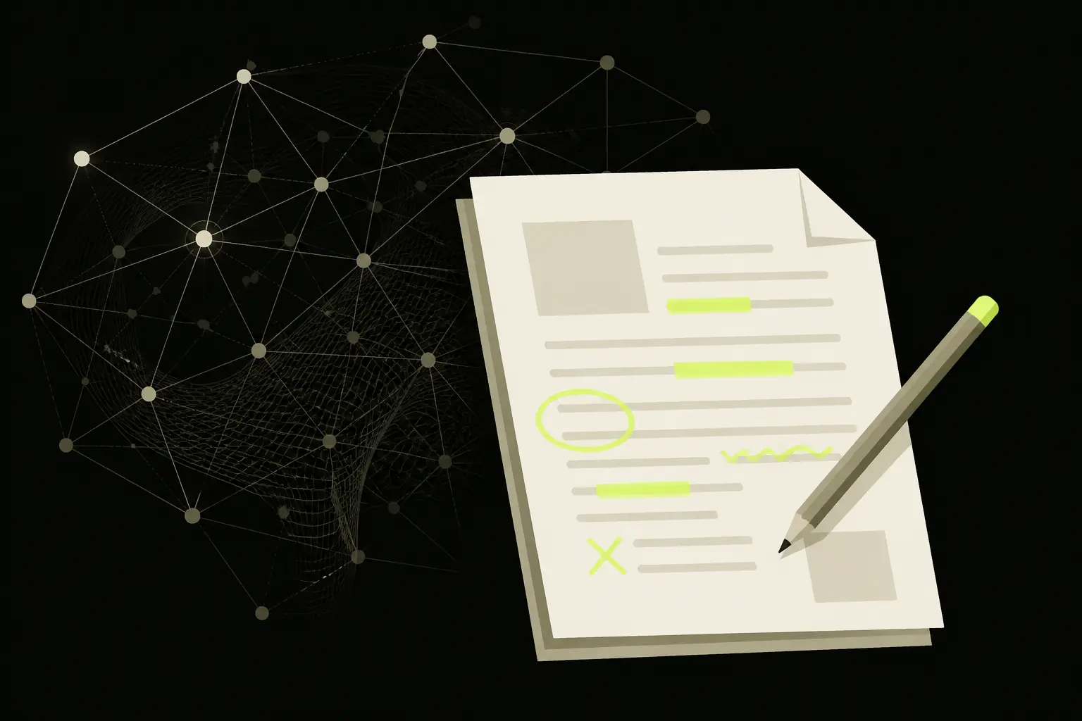 AI 草稿與人手修訂疊在一起的示意